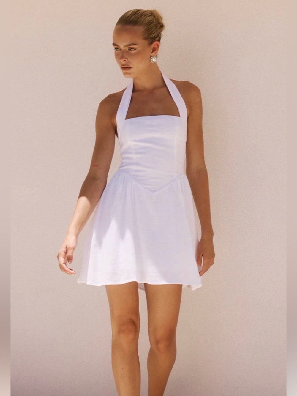 Seven Wonders Revolve White Halter Mini Dress Flared Skirt/Corset Top Halter Top